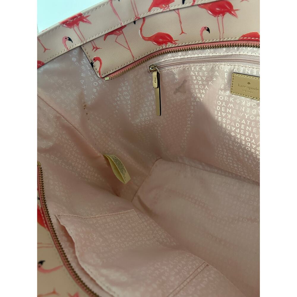 Kate Spade New York Flamingo Bird Print Red Pink Tote Shoulder Bag GUC Large - Picture 11 of 14